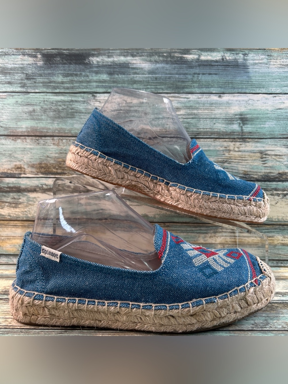 Soludos Espadrille Shoe Womens Size 7 Blue Denim Southwestern Pattern Slip On